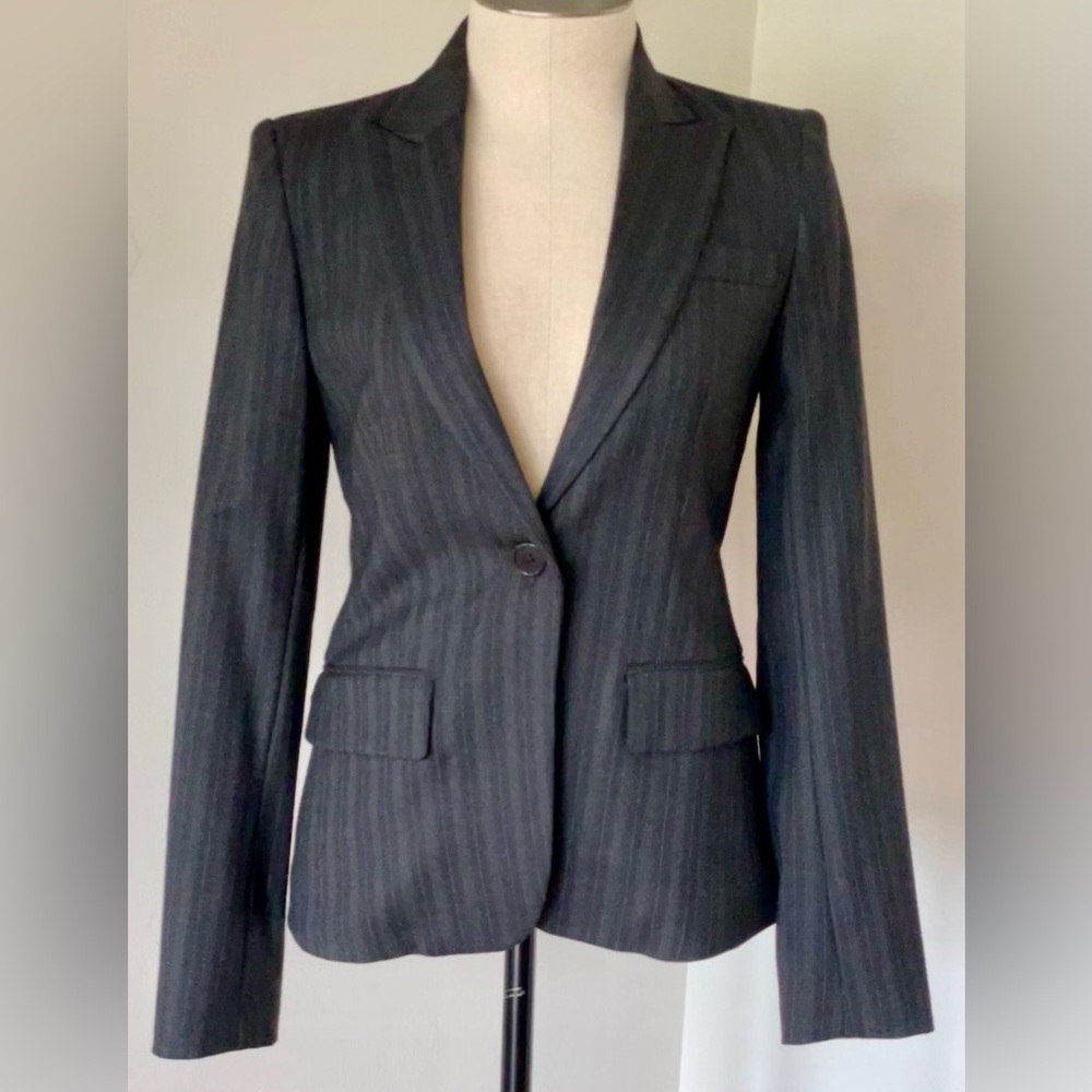 Gorgeous NWT Theory Charcoal Pinstripe Wool Blend Blazer Size: 0 - Picture 1 of 12